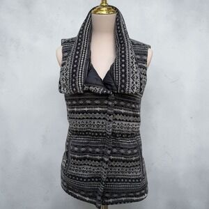 Athleta Fair Isle Goose Down Puffer Vest Grey Black Sm Atheisure Full Zip Ski